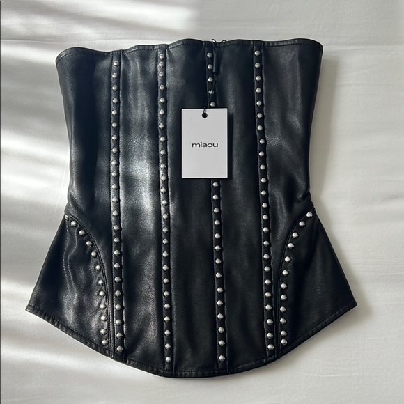 Miaou Tops - Miaou Black Studded Leather Corset